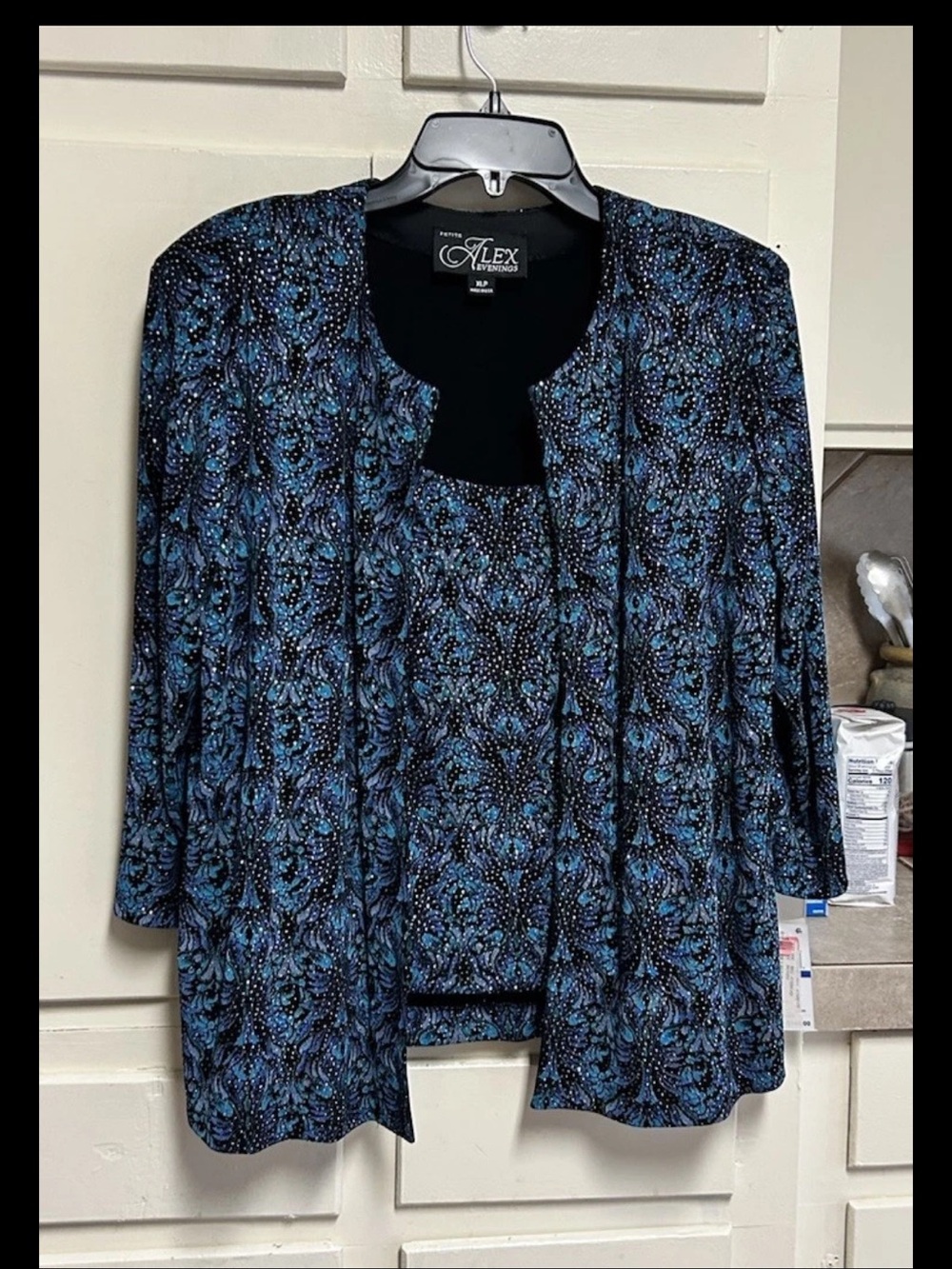 Alex Evenings 2 Piece Set Jacket Tank Size Petter XL Blue Black Sparkle NWT48